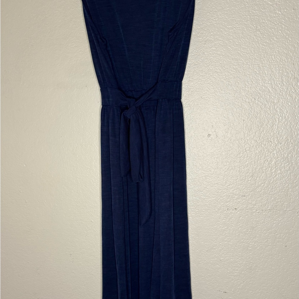 Nicole Miller Navy Sleeveless Pleated Midi Dress with Waist Tie - Size L - Picture 5 of 7